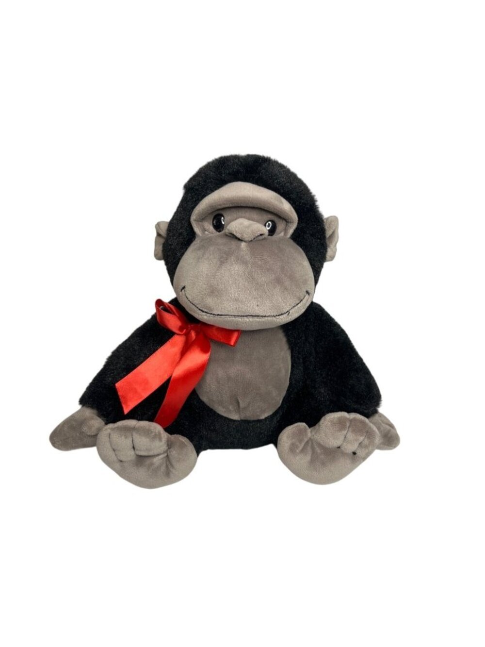 Fiesta 9 Inch Sitting Gorilla Plush Stuffed Animal Red Ribbon ages 3+ Black Gray